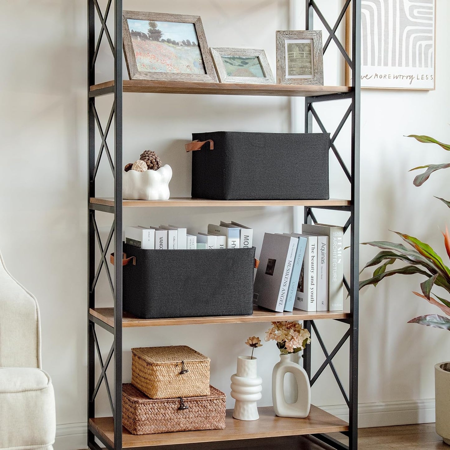 GRANNY SAYS Storage Baskets for Shelves, Closet Organizer Bins, Clothes Storage Bins with Metal Frame, Large Baskets for Organizing and Storage, Collapsible, Black, 2-Pack