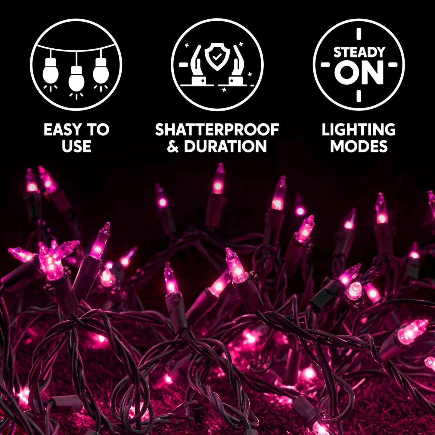 Joiedomi Pink Christmas String Lights,200(2x100) 42.8FT Valentines Day Fairy Tree Lights Plug in for Indoor Outdoor Xmas Valentines Decor Patio Holiday Theme Party Yard House,Green Wire