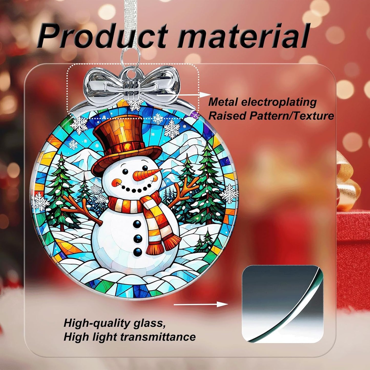 Snowman Stained Glass Christmas Ornament - Hanging Ornaments for Christmas Tree Decorations -Holiday Keepsake Present Exchange Idea