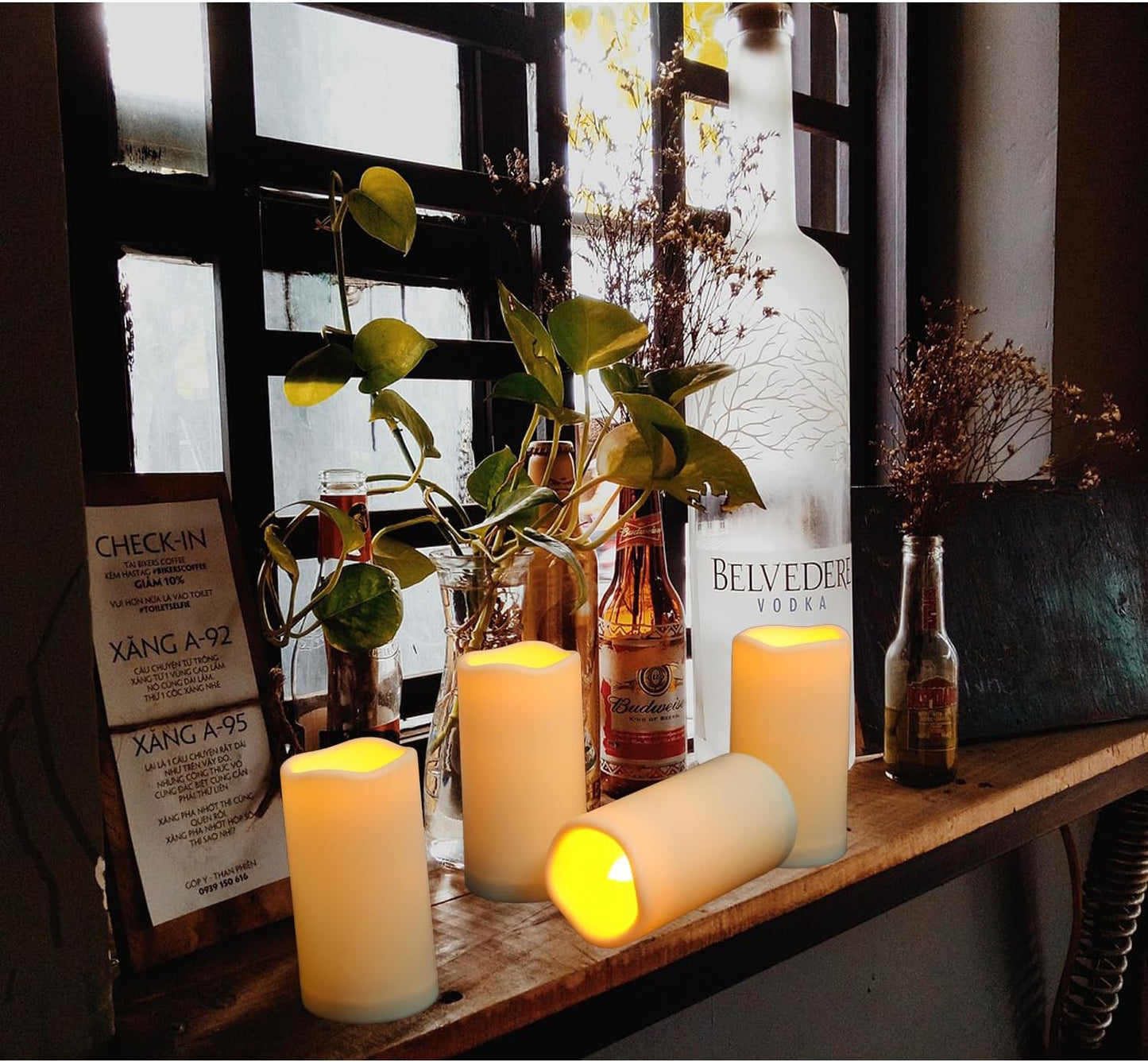 9PACK Outdoor Plastic flameless Candles with Remote Control and Timer, LED Flickering Battery Operated Electric Pillar Candles (D3 xH5.5) for Camping, Weddings, Home Decoration