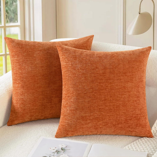 CaliTime Fall Throw Pillow Covers Decorative 22 X 22 Inches Pack of 2 Cozy Chenille Cushion Cases for Couch Sofa Bed Living Room Home Burnt Orange