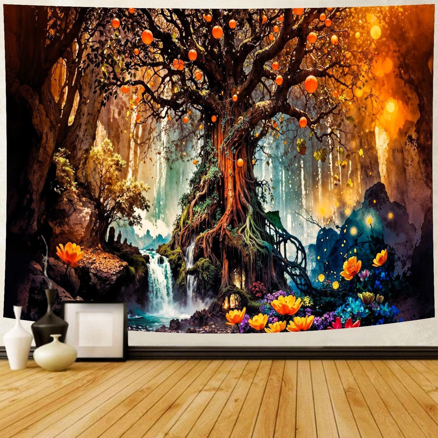 Delur Magical Forest Tapestry Fantasy Tree of Life Fairy Tale Enchanted Mystical Forest Tapestry Psychedelic Nature Landscape Wall Hanging Headboard for Bedroom Living Room Home Decor (59.1" x 78.7")