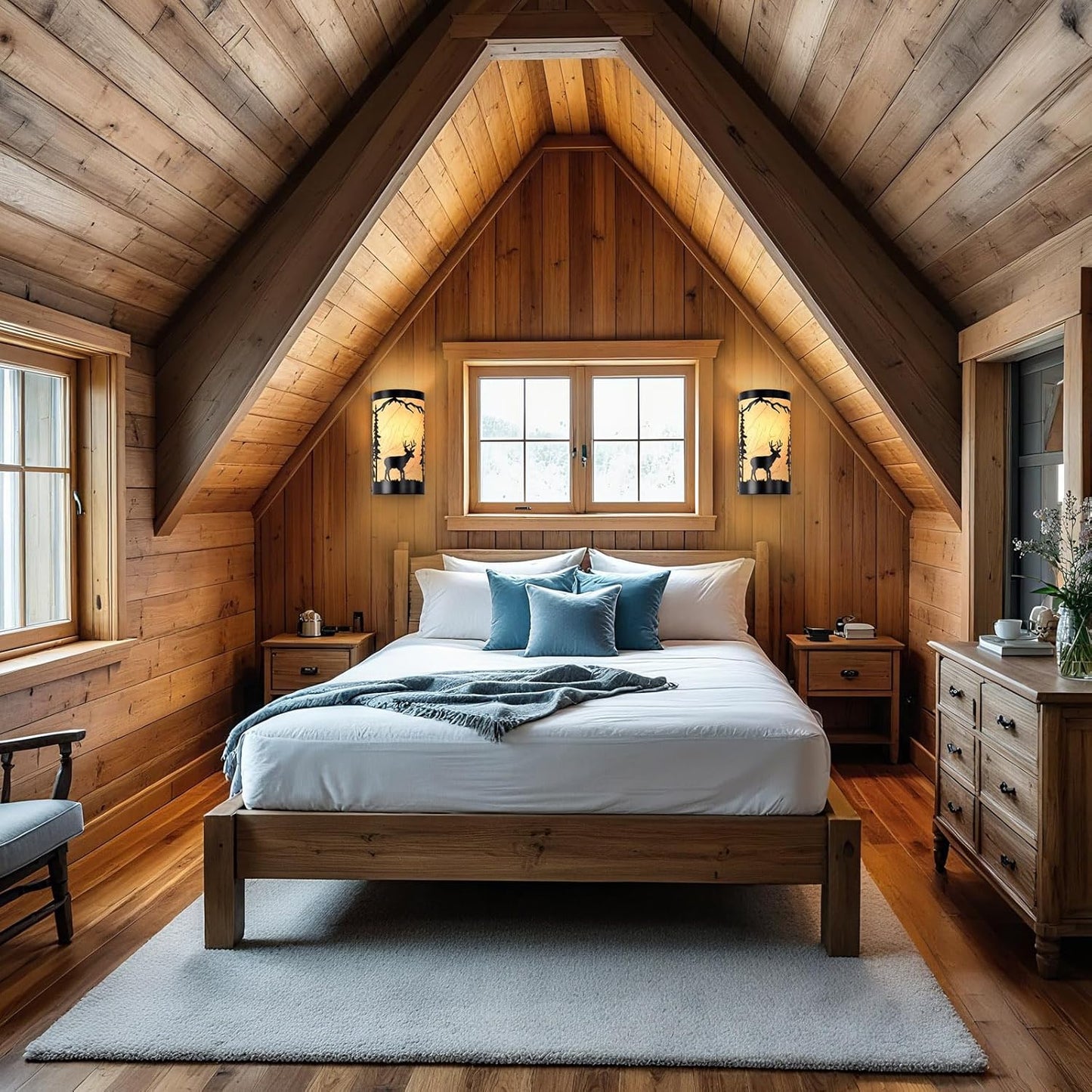 Wall Sconce Light,Deer Metal Yellow Parchment Farmhouse Wall Sconce,Rustic E26 Base Wall Mount Lamp,Vintage Matte Black Bedroom Wall Lights,Indoor Wall Lamps for Living Room,Hallway,Porch