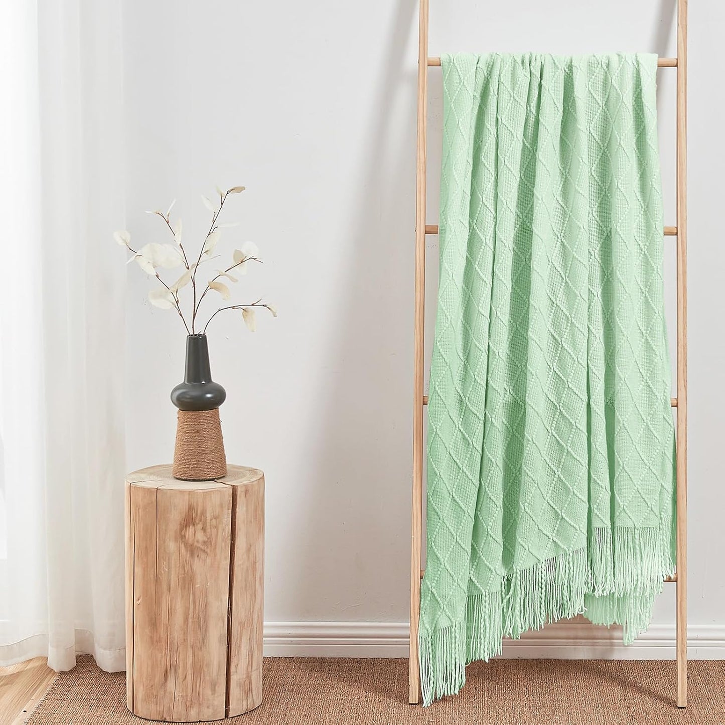 inhand Knitted Throw Blanket for Couch and Bed, Soft Living Room Home Decor Knitted Blanket with Tassel, Outdoor Lightweight Breathable Summer Blanket, Farmhouse Warm Woven Decorative, 50"x60"