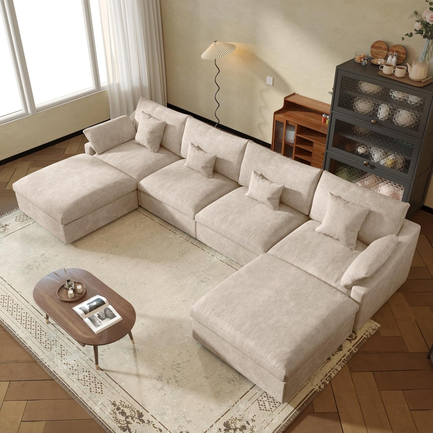 JACH U-Shaped Sectional Couches for Living Room, Cloud Sectional Couch with Deep Seat, 155.9" Modular Sofa with Chaise, Covers Removeable & Washable, Sofas Furniture for Living Room, Khaki