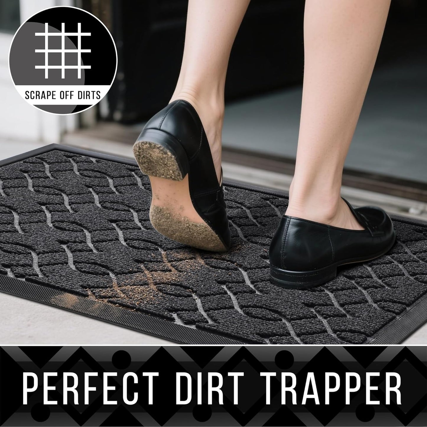 Yimobra Front Door Mat, Waterproof All-Weather Welcome Matt Outdoor Indoor, Non-Slip Low Profile Outdoor Mats for Front Door Outside Entrance, Patio Porch Entryway Mat, 29.5x17, Black Grey