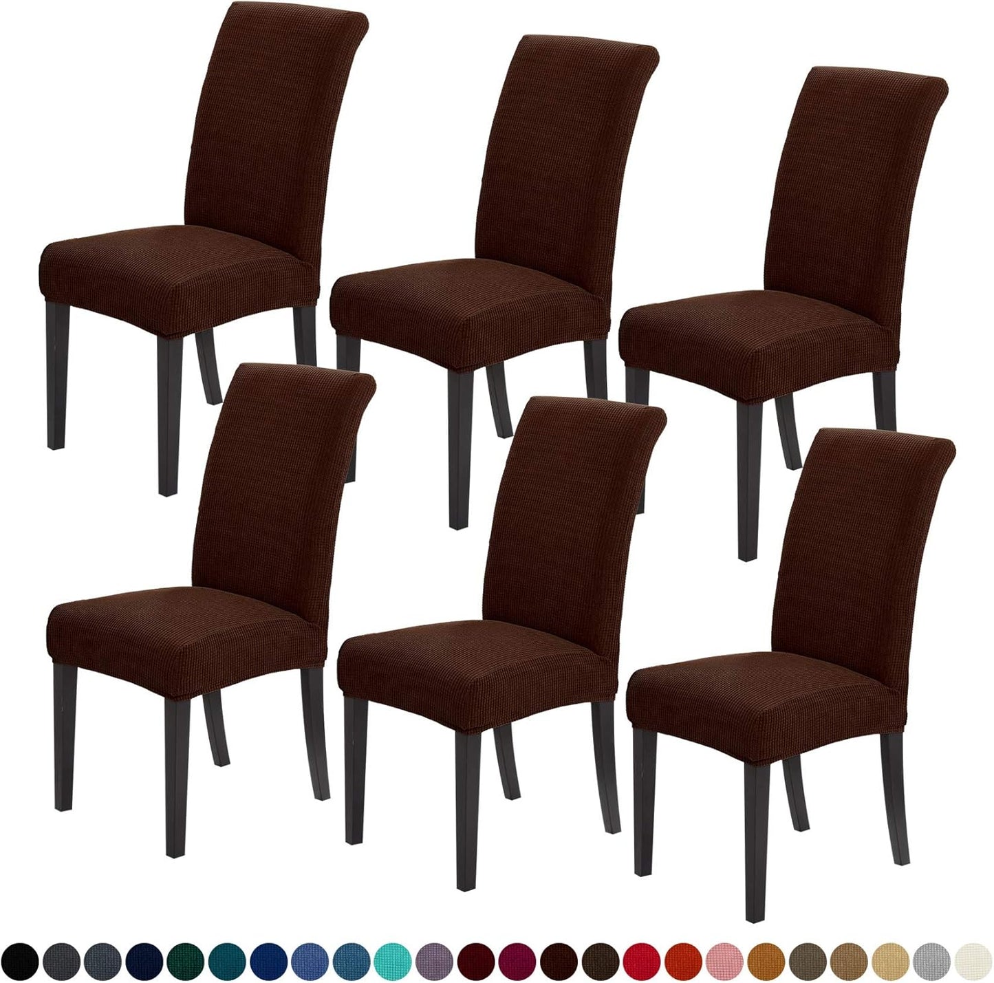 Joccun Chair Covers for Dining Room Set of 6,Dining Chair Slipcovers Stretch Dining Room Chair Covers Seat Protector,Washable Parsons Chair Cover for Home,Hotel(Chocolate,6 Pack)