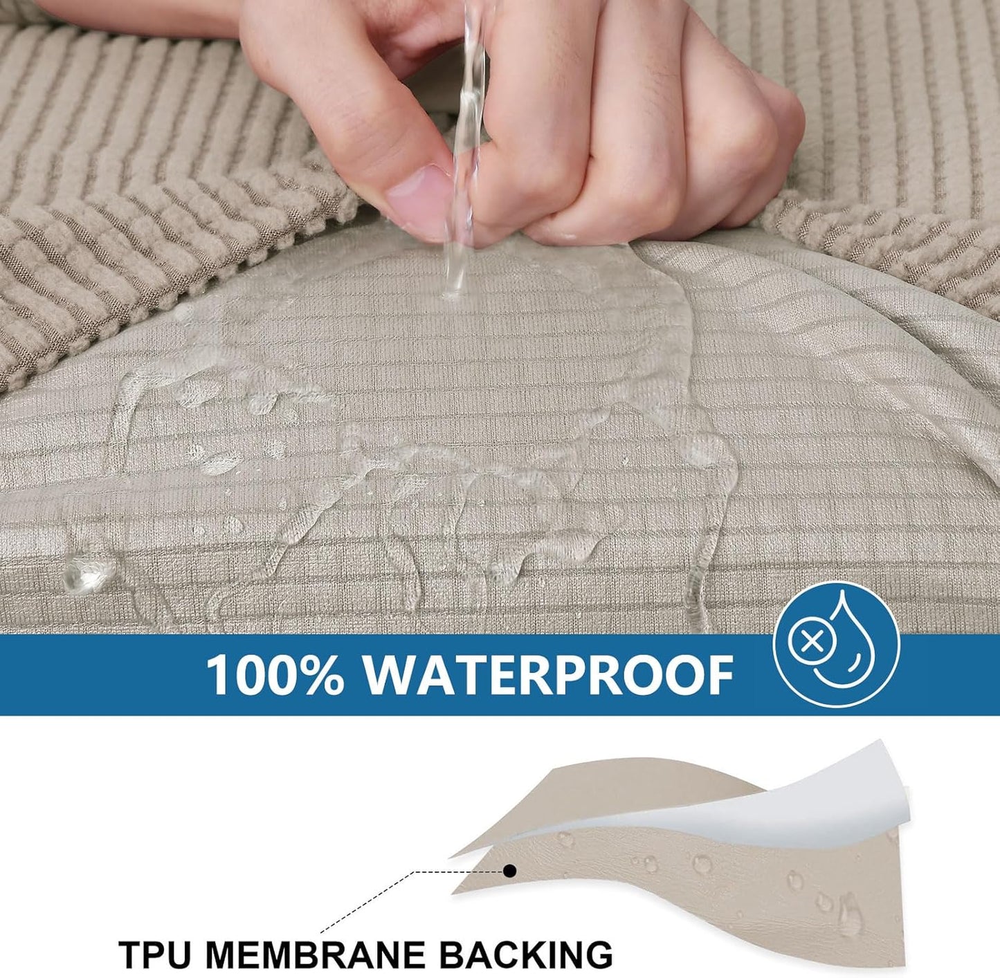 hyha Waterproof Couch Cushion Covers for Pets, Non Slip Sofa Seat Cover for Dogs Washable, Soft Thick Stretch Jacquard Fabric, Sofa Slipcovers with Elastic Bottom (1 Piece for Backrest M, Taupe)