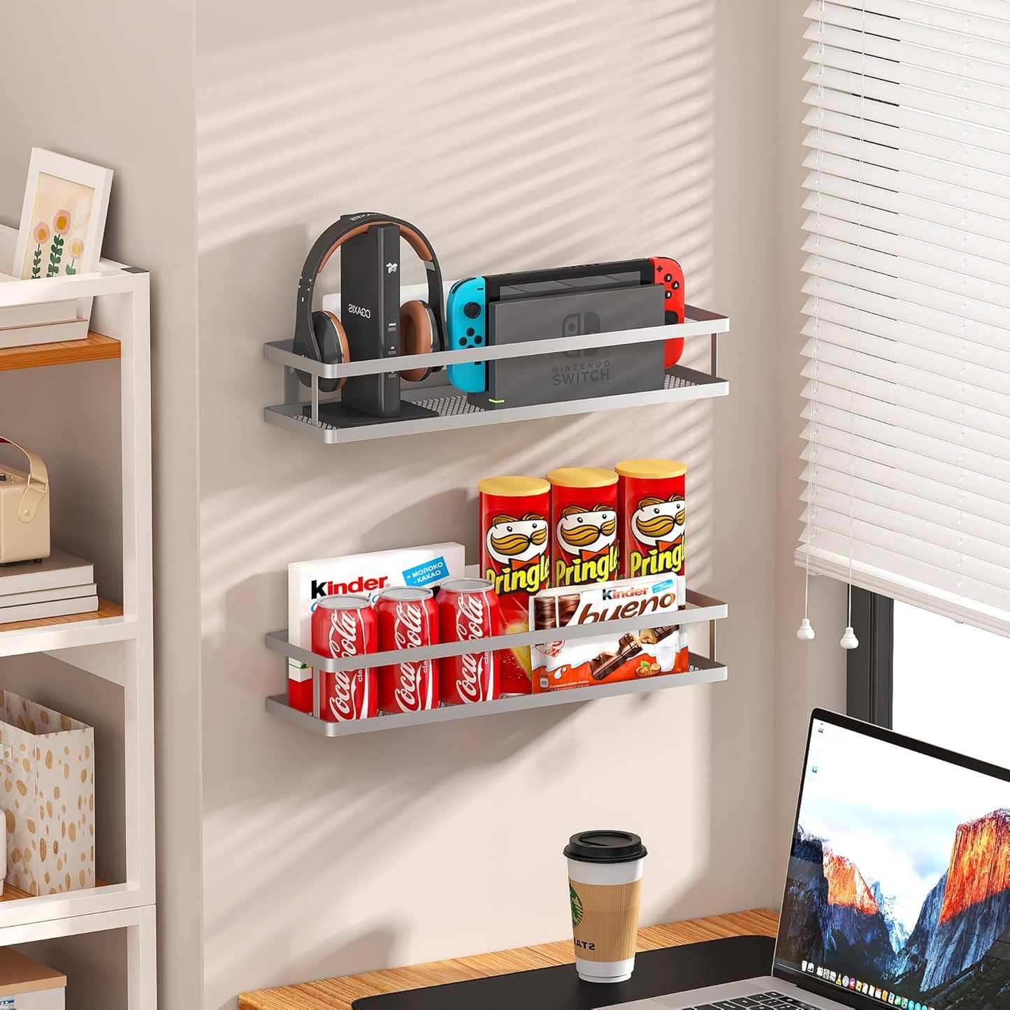 PUSDON Metal Wall Hanging Basket 2 Packs DIY Suitable for Multiple Scenes - Large Silver Grey Guardrail