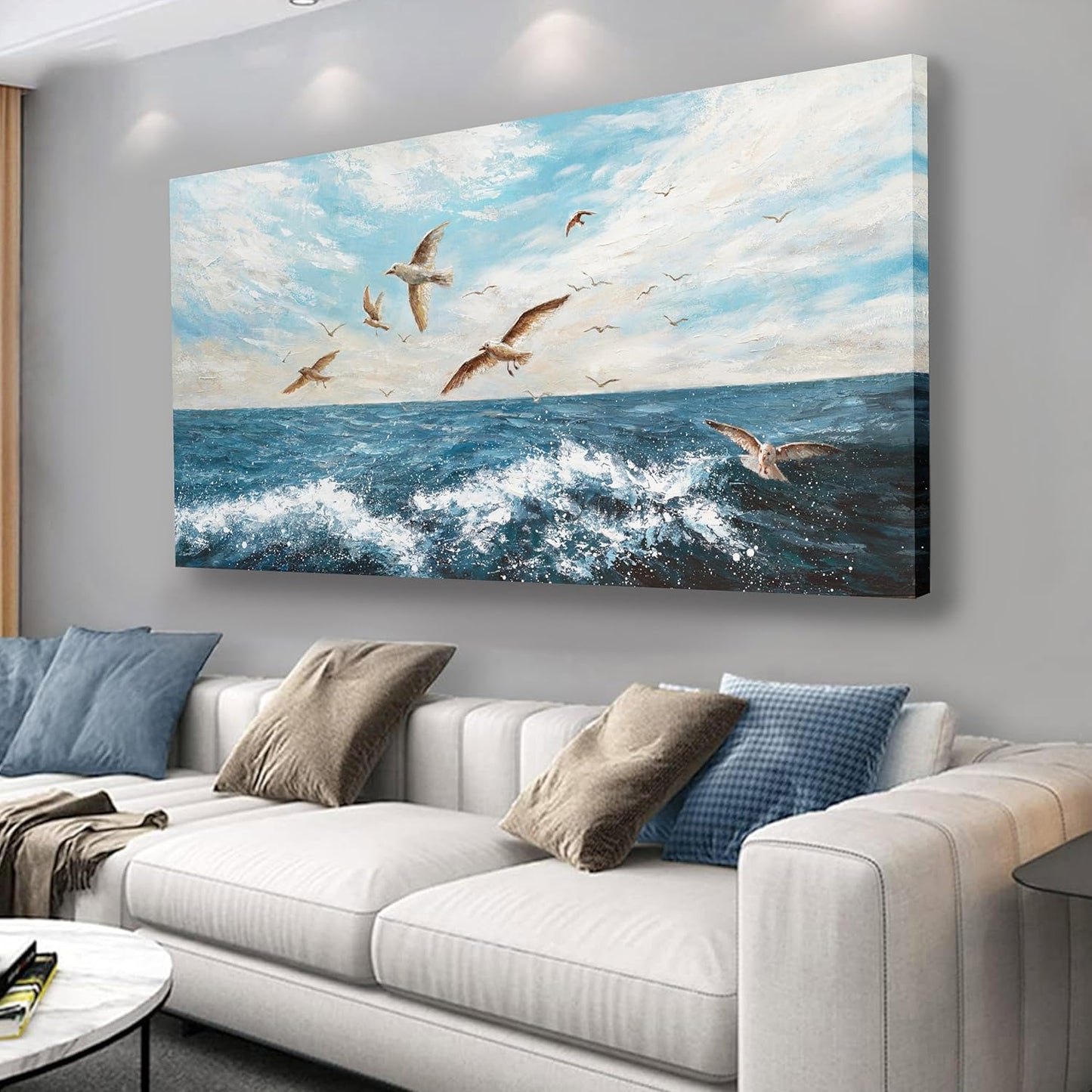 Belmrxne Ocean Wall Art Blue Wall Decor Vogue Artwork Modern Aesthetic Canvas Painting for Living Room Bedroom Dining Room Office Home Decor 20x40 inch