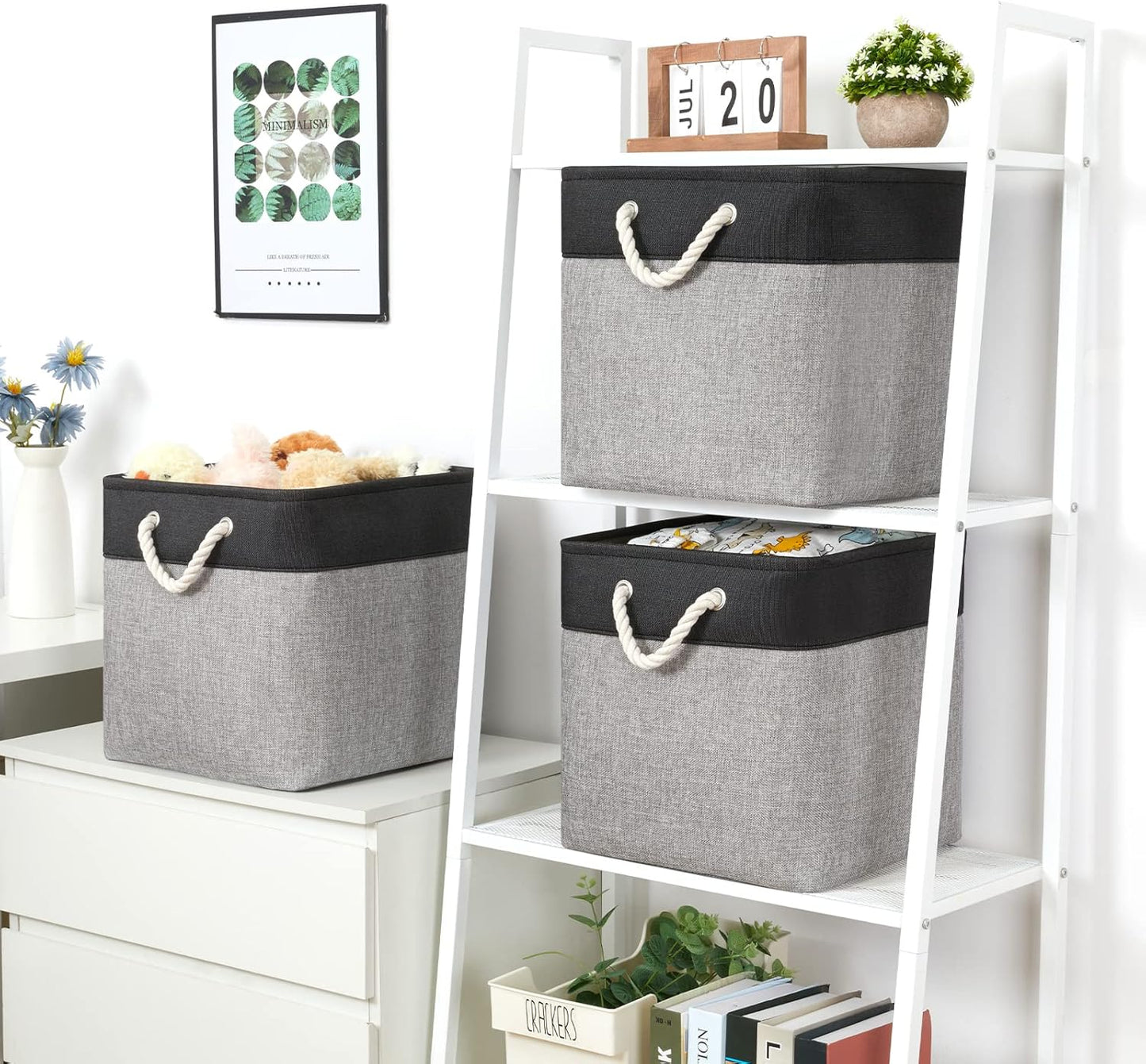 Bidtakay Fabric Cube Storage Bins for Organizing 13x13 Large Storage Baskets Decorative Storage Bins for Home Storage Set of 3 Shelf Organizer Bins for Toy Storage (Black&grey)