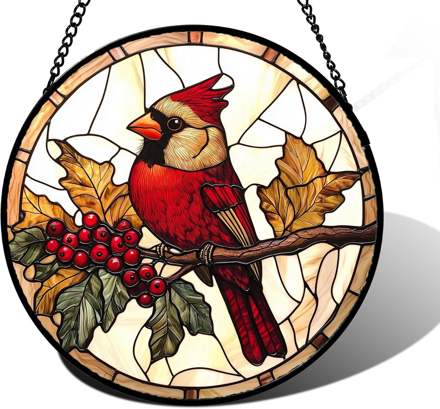 Stained Glass Window Hanging, Birds on a Branch Cardinal Sun Catchers Diamond Glass Panel Hangings Suncatcher Decor for Birthday for Women, Men, Wife, Aunt, and Mom 6.3 in
