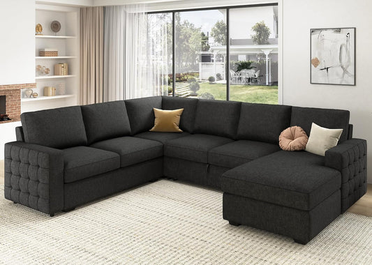 HONBAY Sectional Couch with Pull Out Bed, Sectional Sleeper Sofa with Storage, U Shape Couches for Living Room, Dark Grey