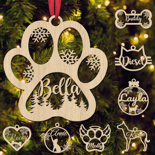 Personalized Wooden Dog Cat Paw Christmas Ornaments 2025 Custom Wood Pet Name Ornament Customized Memorial Dog Hanging Ornament Decoration Gift for Xmas Tree