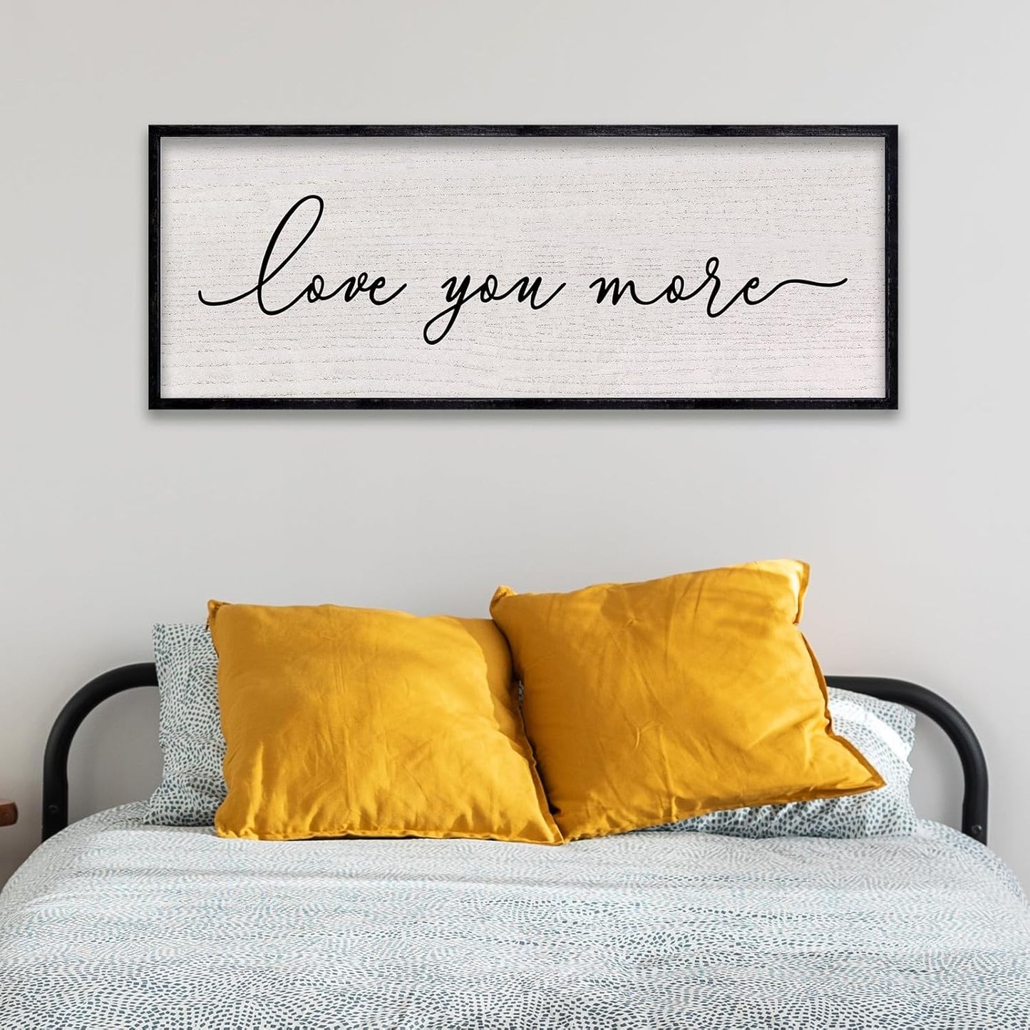 LuZhiQiang Love You More Sign Wall Decor 40"x15" for Master Bedroom Above Over Bed Large Simple Wood Framed Hanging Wall Art (Black)