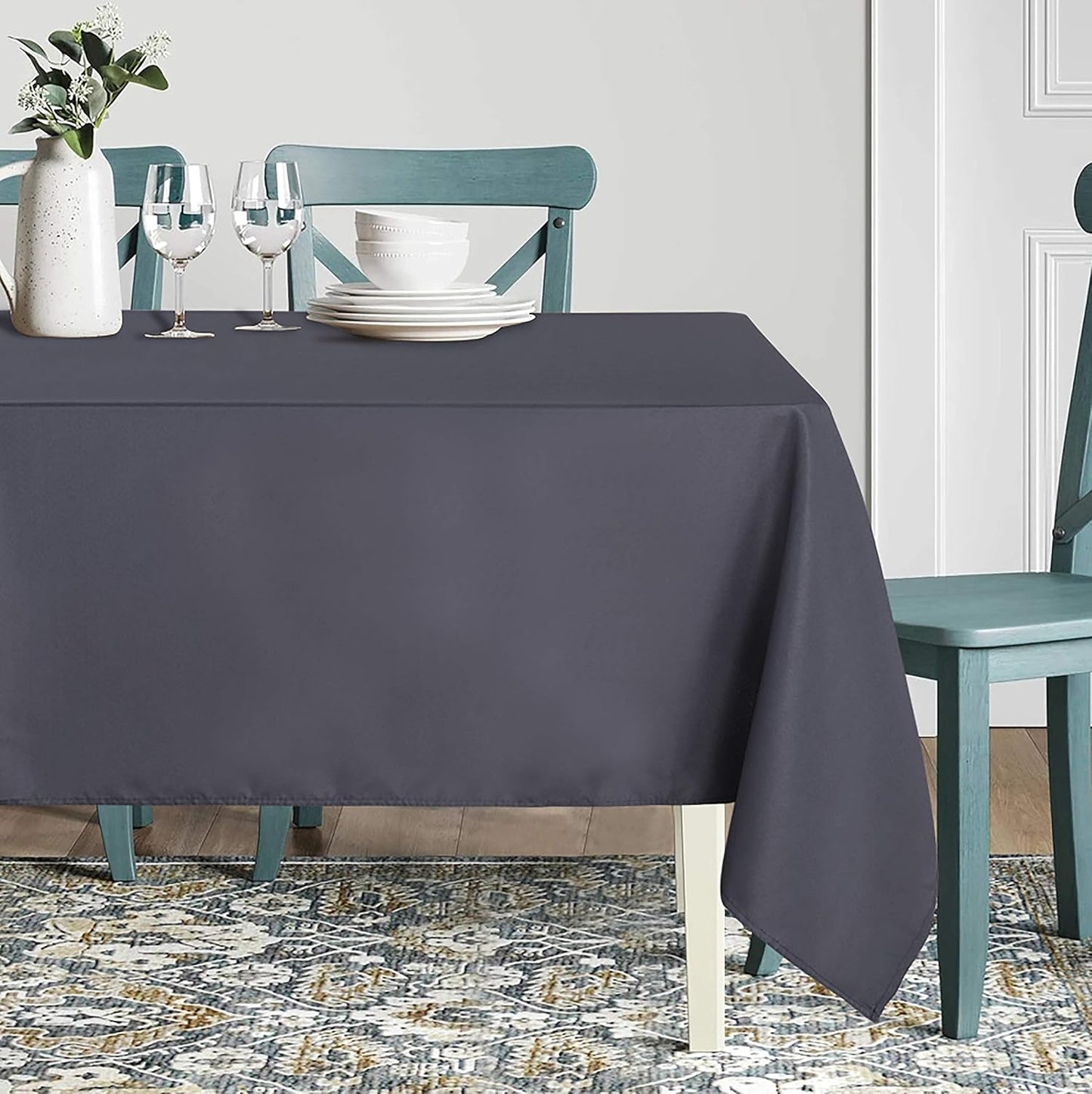 sancua Rectangle Tablecloth - 60 x 84 Inch - Stain and Wrinkle Resistant Washable Polyester Table Cloth, Decorative Fabric Table Cover for Dining Tables, Buffet Parties and Camping, Grey