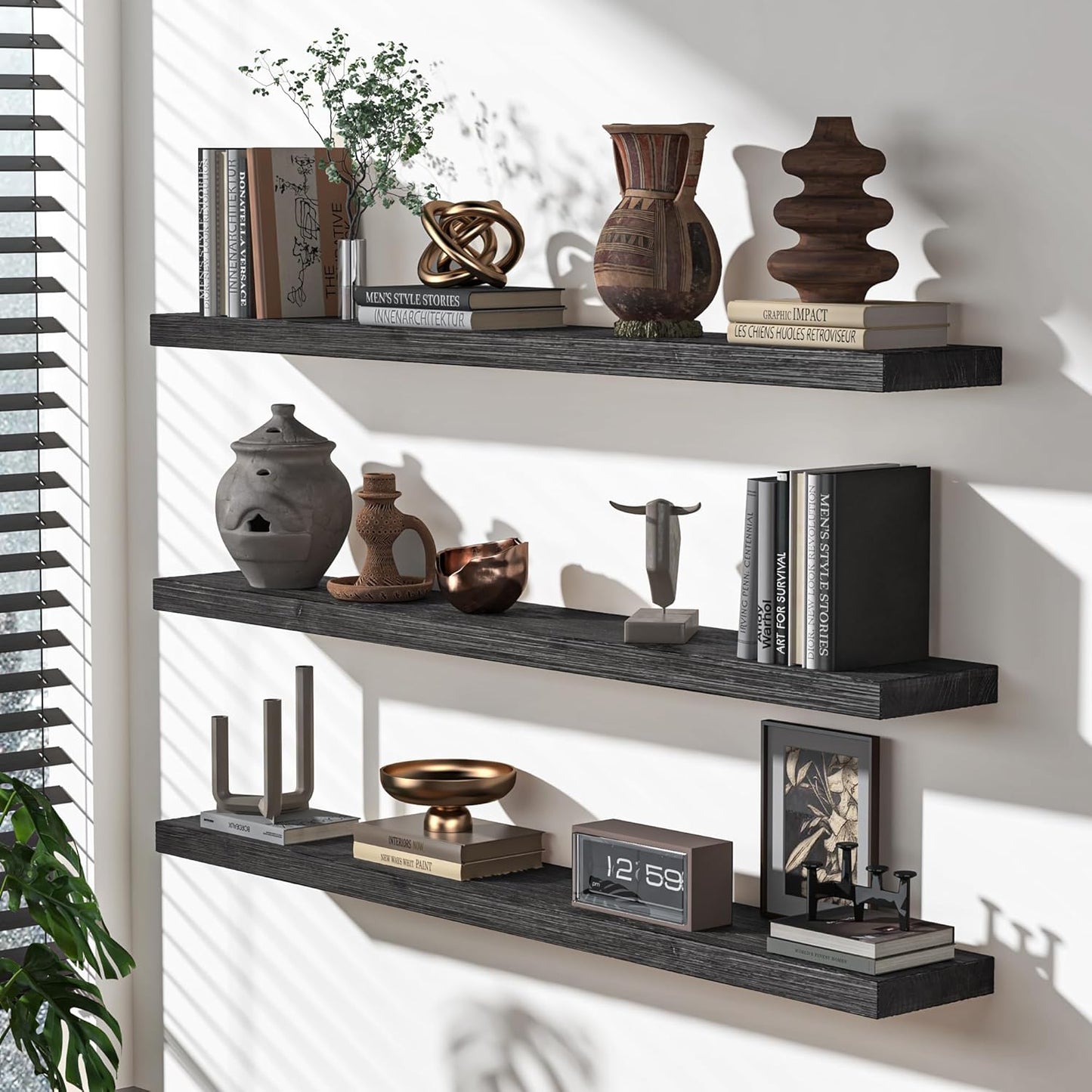 Floating Shelves for Wall, USA-Sourced Fir Wood 36 Inch Wall Shelves Set of 2, Natural Rustic Solid Wooden Floating Shelves Wall Mounted, Nursery Book Storage Shelf, Display Shelf for Bathroom