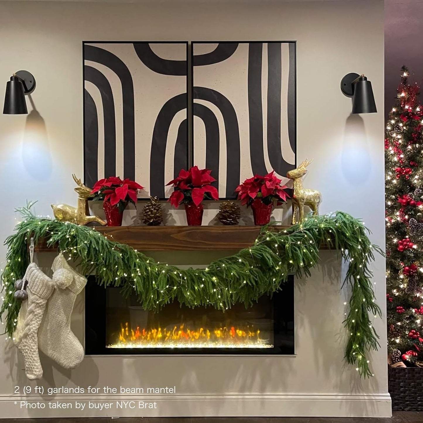 2PCS 9FT Christmas Garland Norfolk Pine Garland Real Touch Artificial Greenery Garland for Mantle Fireplace Table Indoor Outdoor Decor (Full)