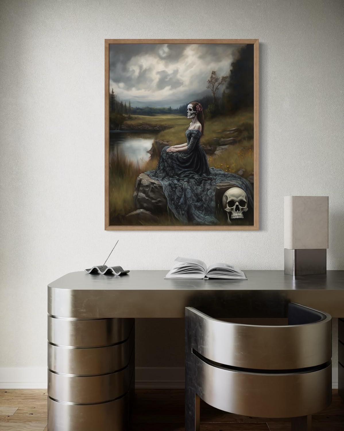 Widow Ghost Poster Art Print, Halloween Scary Vintage Wall Art Academia Spooky Painting Decoration for Horror Prints, Gothic Posters Bedroom Decor 89 (Widow Ghost, 8 x 10 inches, Wood Frame)