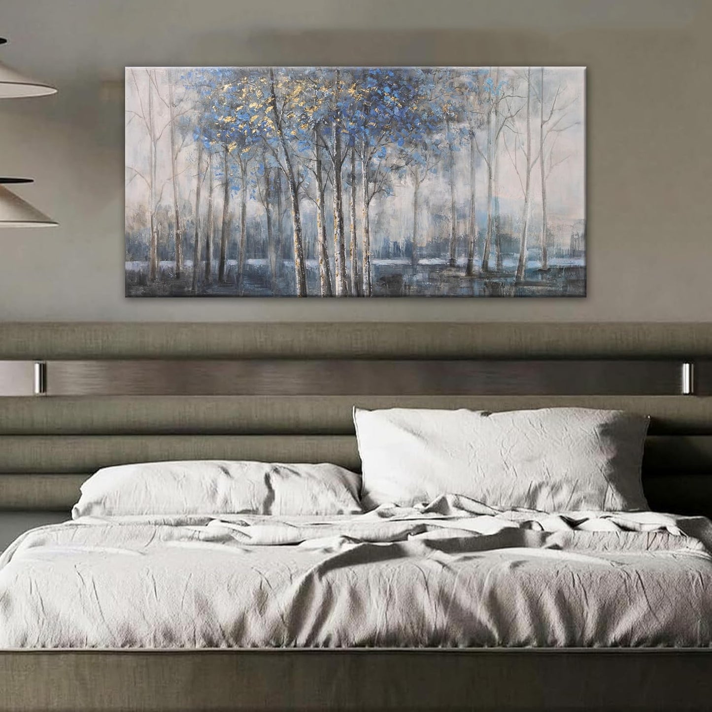 Canvas Wall Art Decor Modern Wall Art Decor Prints Gold Wall Art Pictures Wall Decor Blue Grey Misty Botanical Textured Artwork for Walls For Room Living Room Bedroom Office Wall Decor 20"X40"