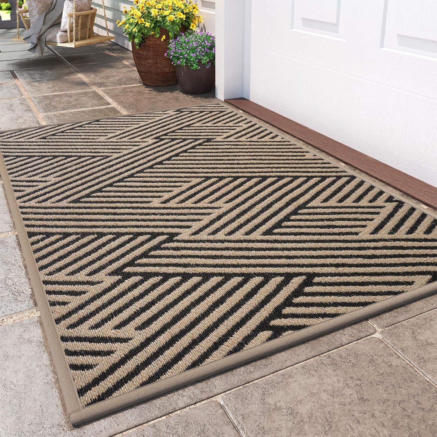 Front Door Mat Outside Entrance, Non Slip Rubber Backing, Trap Dirt and Moisture, Easy Clean Low Profile Welcome Floor Mats for Patio Porch Indoor Outdoor Entry Mat, 24x35 Inch, Brown