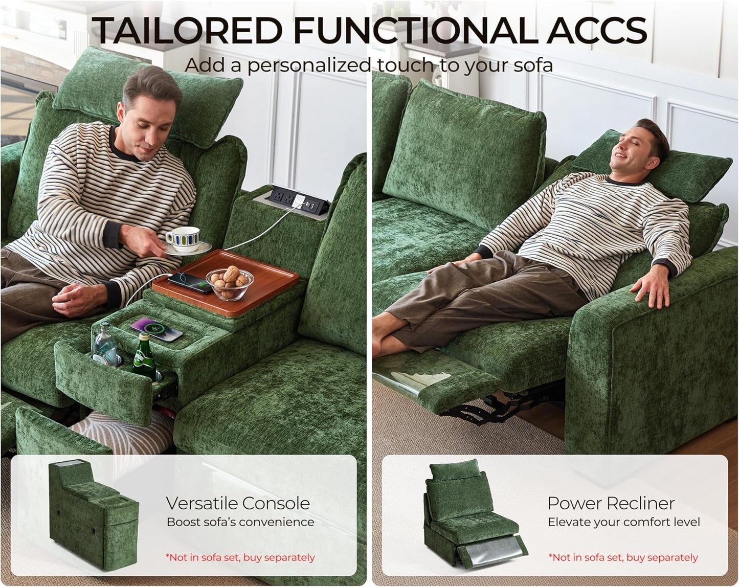 Oversized Modular Sofa Comfy Cloud Couch with Storage, Extra Deep Plush Sectional Sofa Set for Living Room, Covers Washable, Chenille, Olar (Green, 4-Seater with Ottoman, l-Shaped)