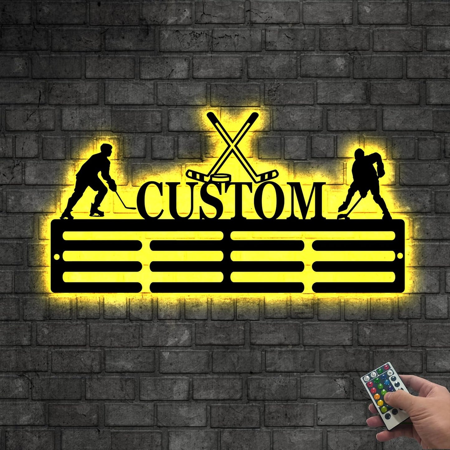 Personalized Hockey Medal Hanger Display - Custom Hockey Neon Sign, Led Light Up Sign, Medal Holder For Wall, Hockey Decor for Boys, Man Cave, Players, Coaches, Teen Gift
