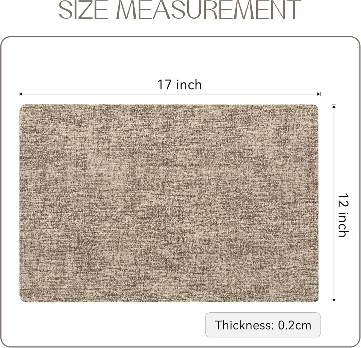 Romanstile Vinyl Placemats Set of 6-12 X 18 Inch - Heat Resistant Place Mats 100% Waterproof Oilproof Wipeable Reversible Faux Leather Table Mats for Kitchen/Dining/Party/Outdoor, Khaki