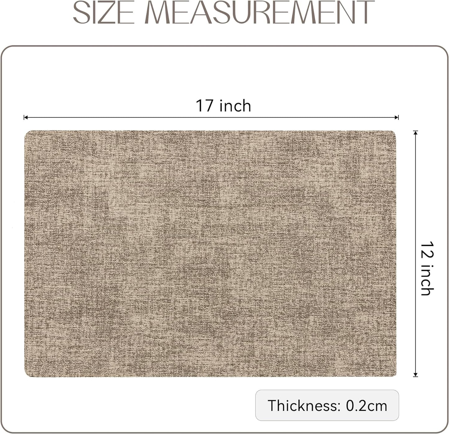 Romanstile Vinyl Placemats Set of 4-12 X 18 Inch - Heat Resistant Place Mats 100% Waterproof Oilproof Wipeable Reversible Faux Leather Table Mats for Kitchen/Dining/Party/Outdoor, Khaki