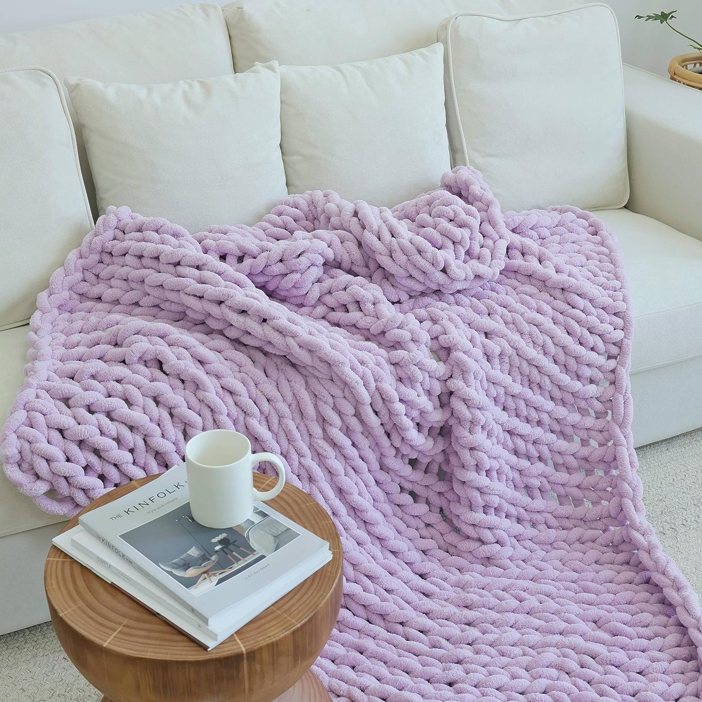 Maetoow Chenille Chunky Knit Blanket Throw (30×40 Inch, Handmade Warm & Cozy Blanket Couch, Bed, Home Decor, Soft Breathable Fleece Banket, Christmas Thick and Giant Yarn Throws, Purple