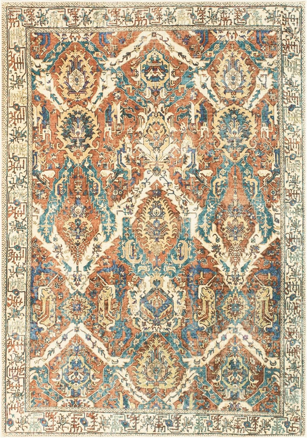 Keen Home Design 9x12 Rug - Machine Washable Area Rug with Non-Slip Backing, Ideal for Living Room, Dining Room, Bedroom - Vintage, Easy Clean, Durable, Low Pile Rug - (9' x 12')