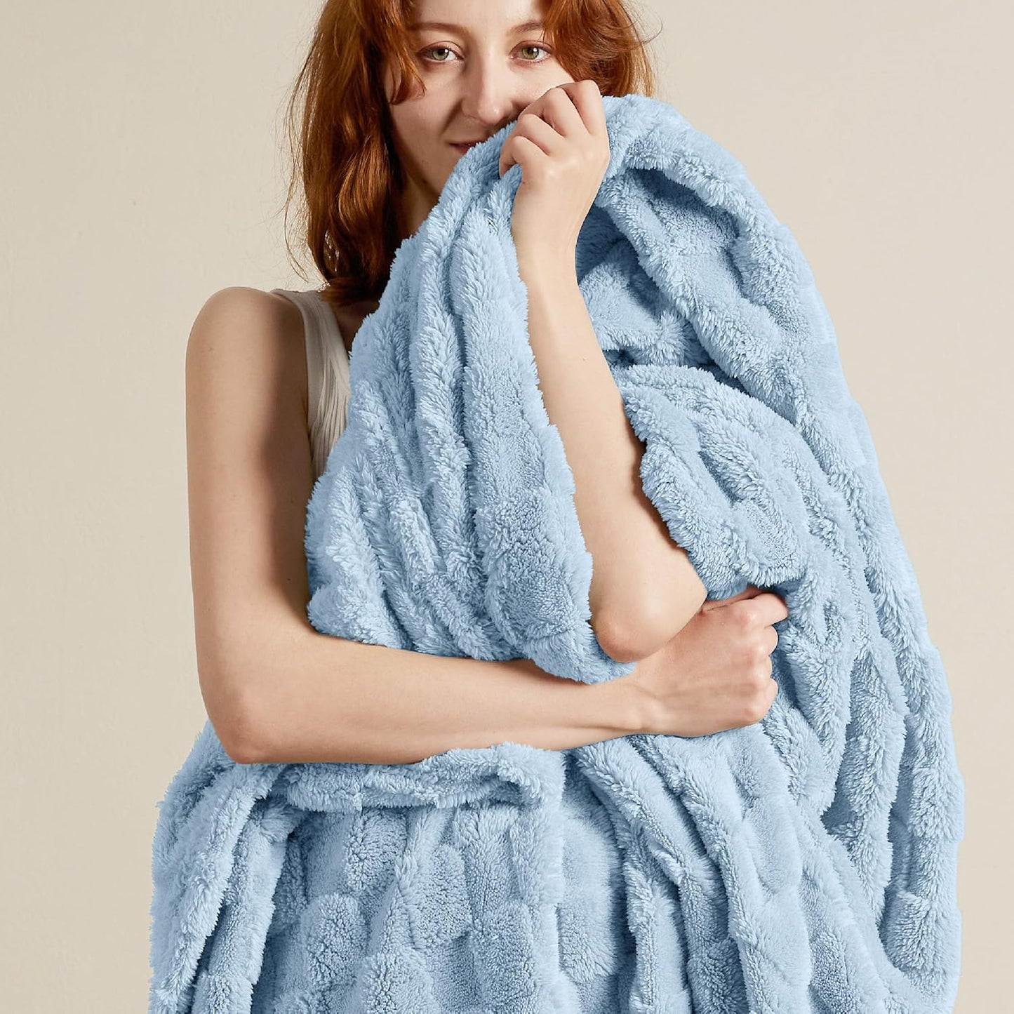 Bedsure GentleSoft Light Blue Throw Blanket for Couch - Checkered Fleece Blankets Gifts for Women Men Girls, Cute Soft Cozy Throw for Bedroom Home Decor Gifts, 50x60 Inches