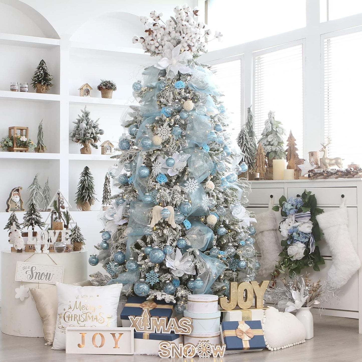 Sea Team Pack of 48 Shatterproof Clear Plastic Christmas Baubles Multi-Size Decorative Christmas Baubles with Stuffed Delicate Decorations (Babyblue)