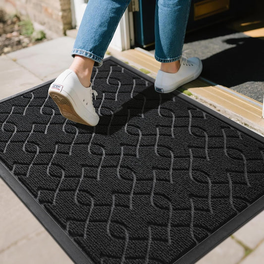 Yimobra Outdoor Mats for Front Door, All-Season Waterproof Door Mat Outside Entrance, All Weather Non-Slip Doormat, Stain and Fade Resistant, Easy Clean Patio Porch Indoor Entryway Mat, 29.5x17, Black