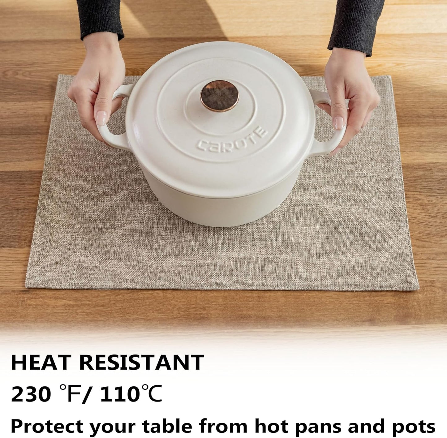 Demetex Linen Placemats Set of 4 Heat Resistant Wipeable Cloth Table Place Mats for Dining Table Indoor Restaurants, 13 x 19 inches, Linen