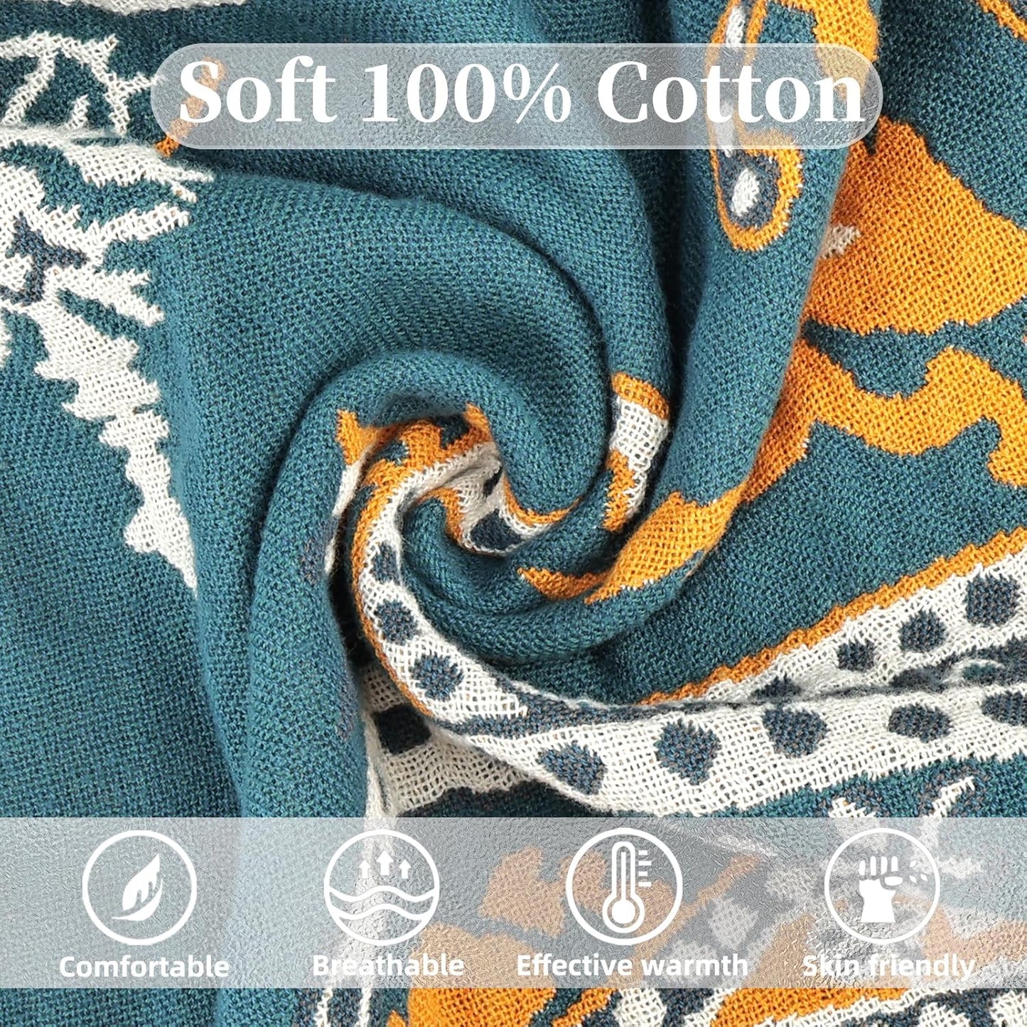 Boho Throw Blanket for Bed - 100% Pure Cotton Ultra Soft Rustic Quilt - Farmhouse Decor Bed Blankets, All Season Rustic Throw for Sofa Couch Chair(60"×80", Boho Floral)
