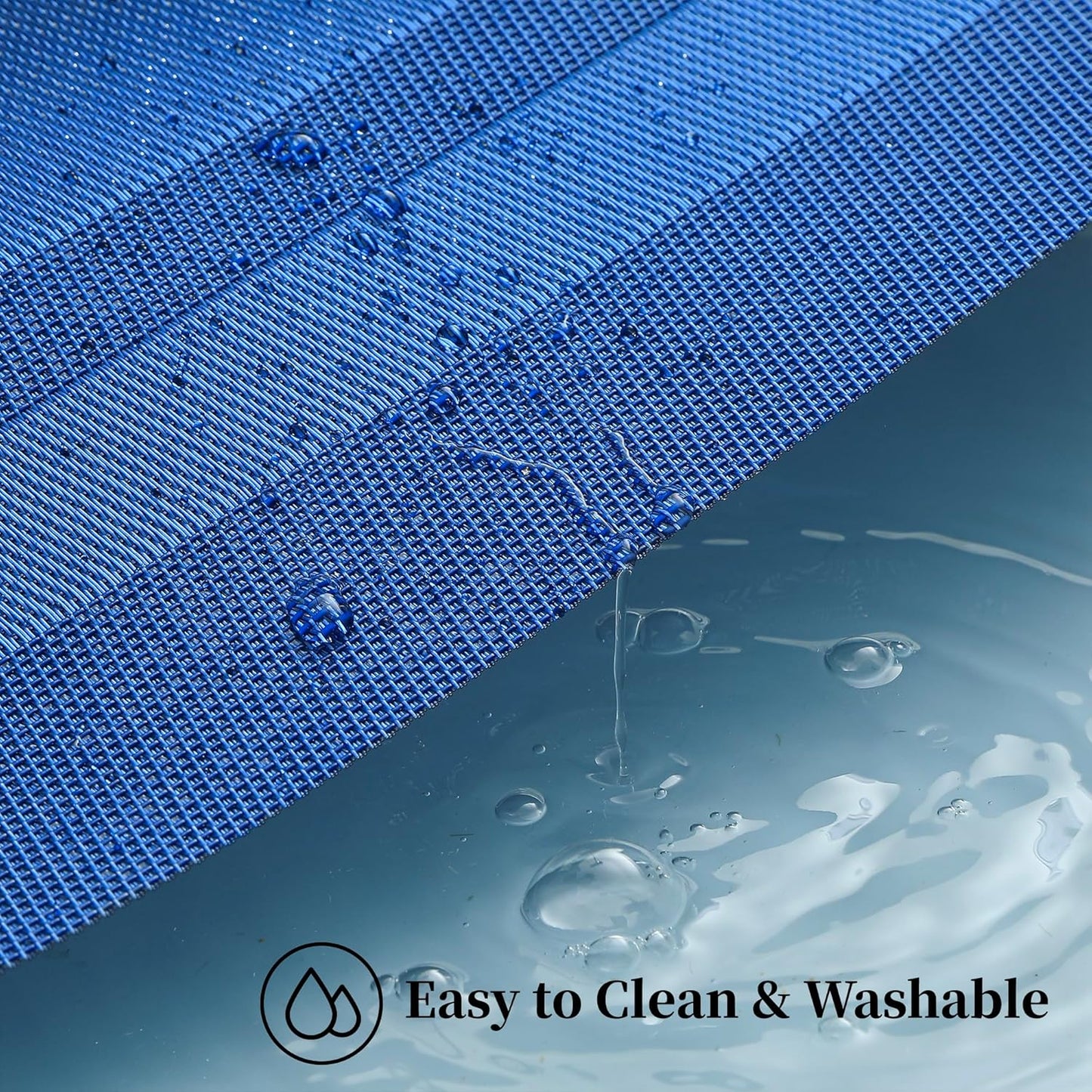 Leetaltree Blue Frame Placemats Set of 6 - Heat Resistant Non-Slip Place mats for Dining Table, Washable Durable PVC Vinyl Woven Table Mats（Blue Frame, 6）