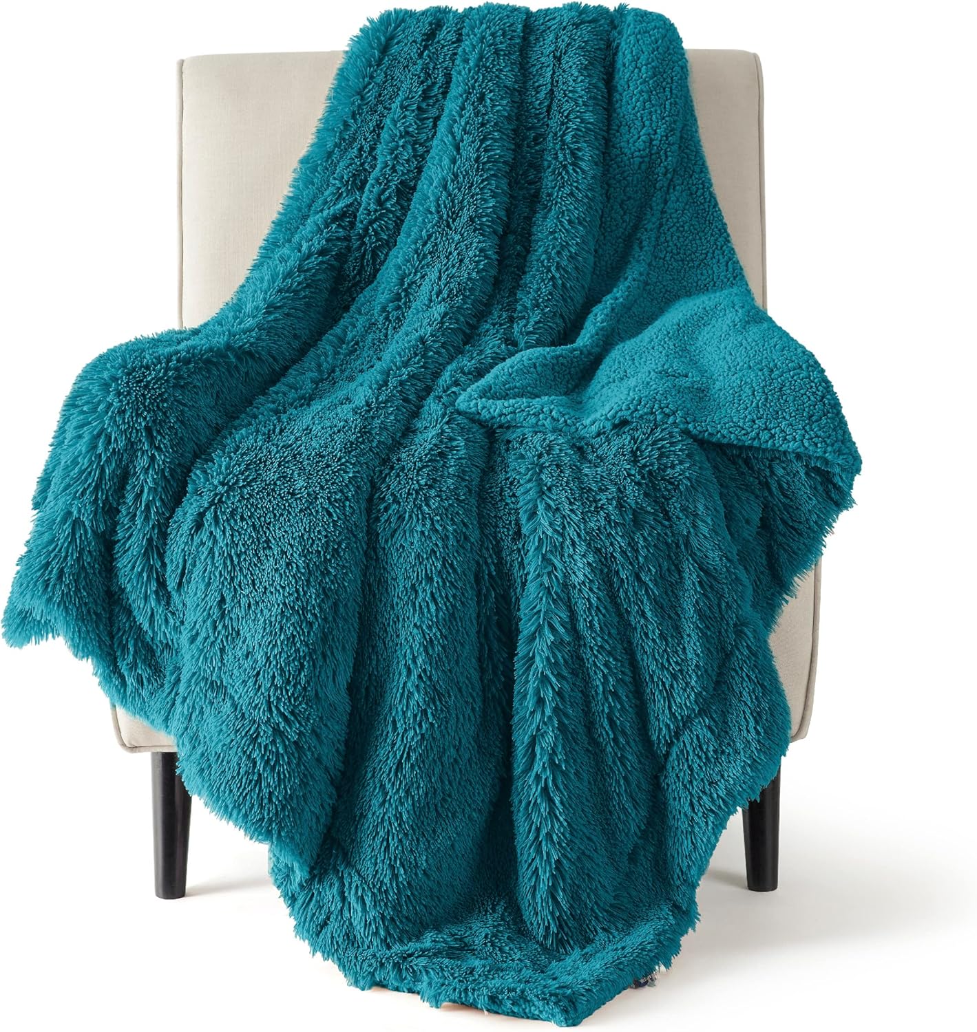 Bedsure GentleSoft Fluffy Turquoise Teal Throw Blanket, Teal Decor Cozy Gifts for Women Men, Soft Fuzzy Sherpa Fleece Plush Thick Warm Faux Fur Throws for Couch, Aqua Blanket Gifts for Mom, 50x60