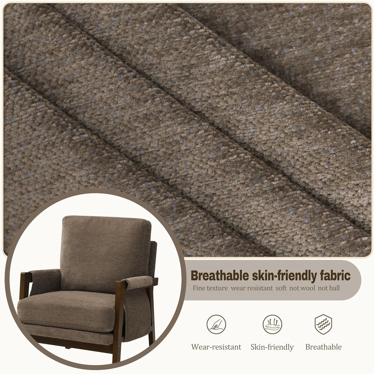 Modern Accent Chairs Set of 2 for Living Room Mid Century Arm Chairs Upholstered Bedroom Chairs Comfy Lounge Chairs with Solid Wood Frame, Dark Brown