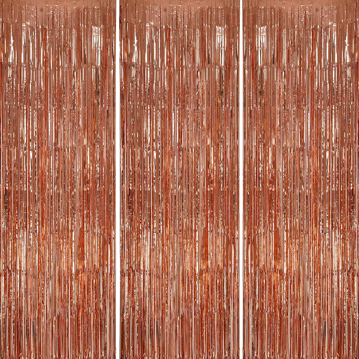 3 Pack Foil Fringe Backdrop - Rose Gold Shiny Tinsel Curtains for Party Decoration/Photo Booth Props - 3.3x8.2 FT Metallic Foil Backdrop for Birthday, Wedding, Graduation, Christmas.