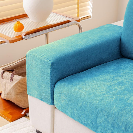 Couch Cushion Covers Individual Large Super Stretch Chenille (Softer Version) Sofa Cushion Covers, Armrest Cover Couch Slipcovers Furniture Protector (2PC, Blue)