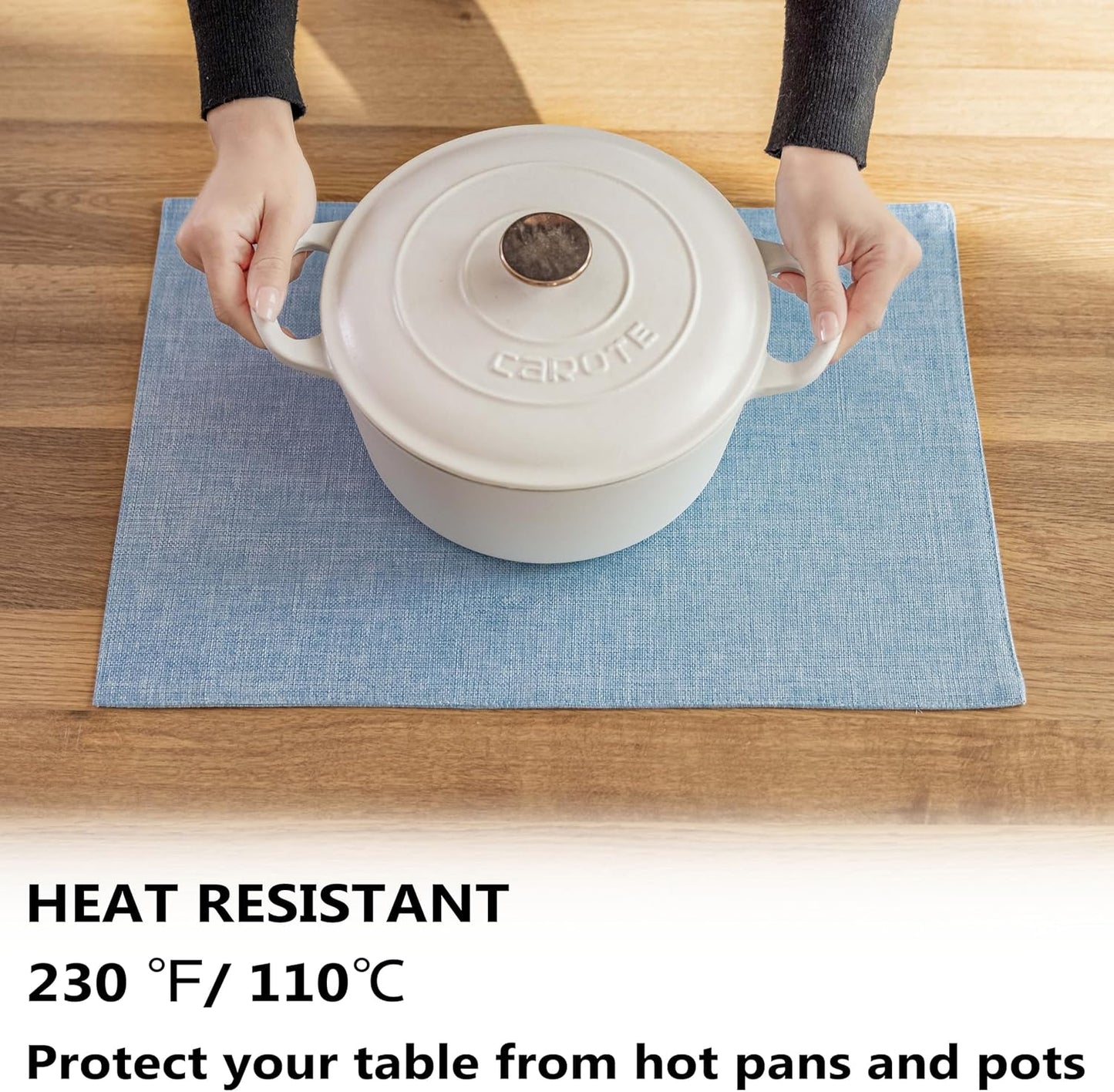 Demetex Placemats Set of 8 Heat Resistant Blue Placemats Soft Washable Linen Place Mats Table Mat for Dinner Gathering Banquet, 13x19 inch, Blue