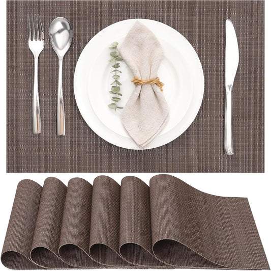 Myir JUN Placemats Set of 6, Vinyl Woven Placemats Place Mats Indoor Washable Table Mats Non-Slip Place mats for Dining Table (Coffee, Set of 6)