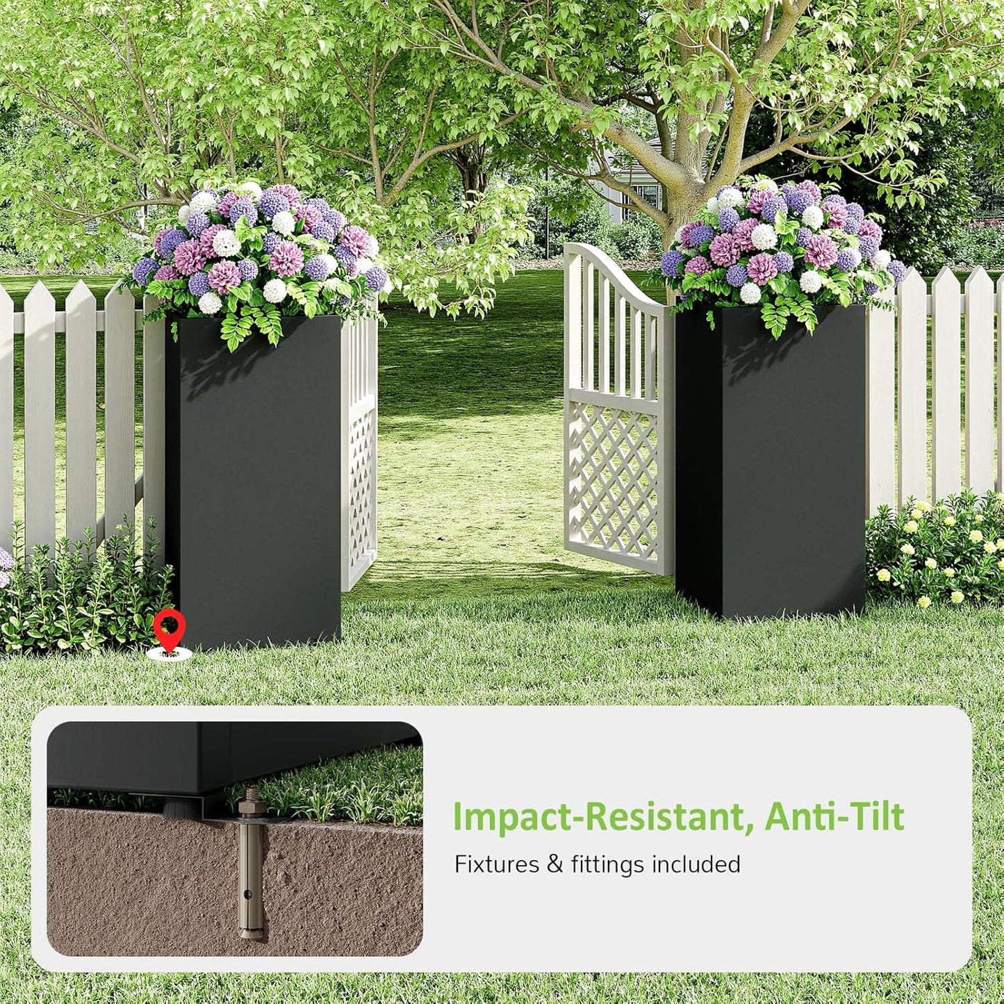 Set of 2 Planter Box Outdoor 30"H x 14.4"W x 13.6"D- Tall Planters for Outdoor Patio/Porch, All-Weather with Anti-dumping Kit, Durable Galvanized Steel, Modern Design for Plants, Flower, Garden