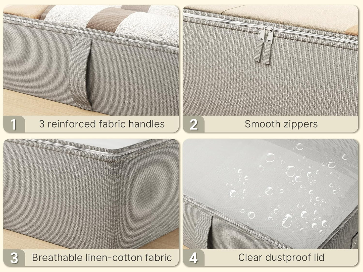 2-Pack Under Bed Storage Containers, 8 Inches Tall Underbed Clothes Storage Organizer Bin with Sturdy Sidewalls/Bottom, Under the Bed Storage Bags 2 Storage Bins, Light Grey