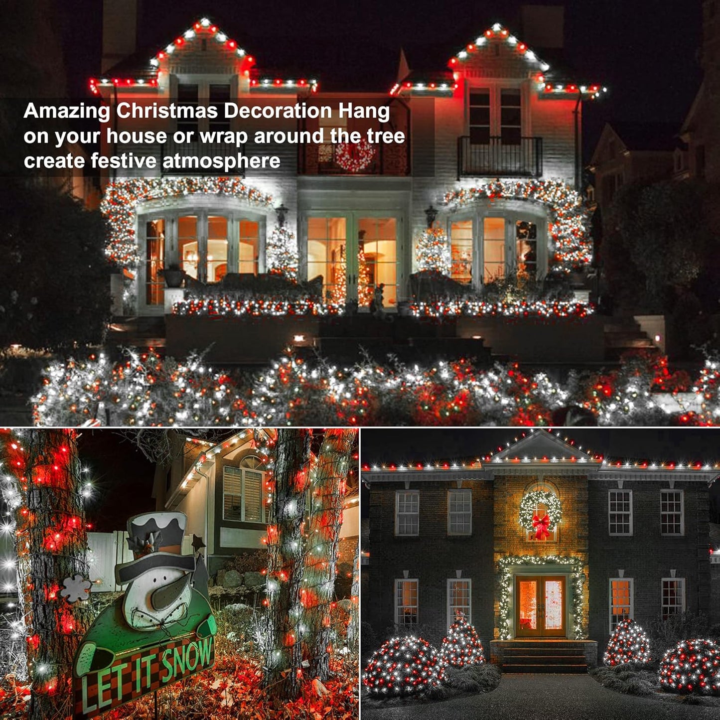 Brizled Red & White Christmas Lights, 33ft 100 LED Christmas Tree Lights, 120V UL Listed Mini String Lights Connectable, Plugin LED Xmas Lights, Indoor Christmas Lights for Outdoor Party Home Decor