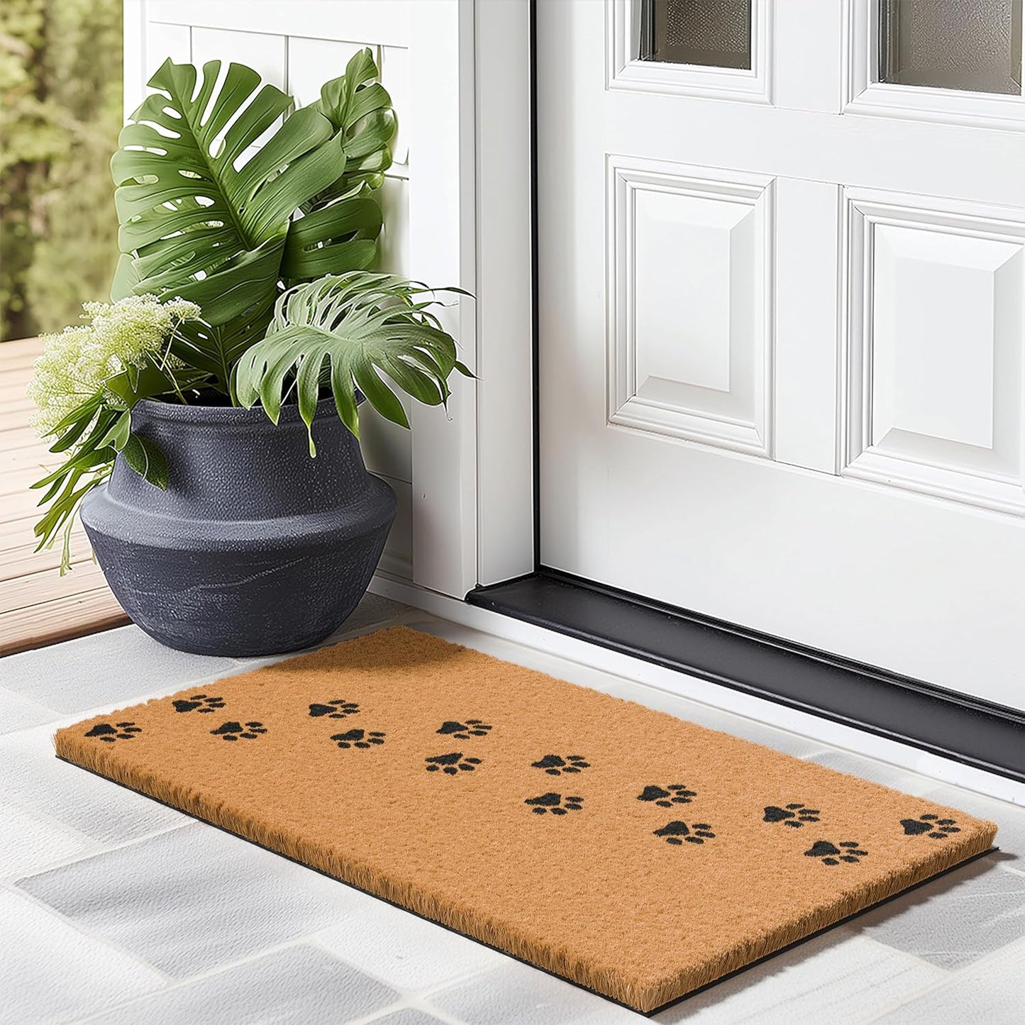 Barnyard Designs Natural Coco Coir Heavy Duty Backing Doormat - Large Cute Non-Slip Front Door Welcome Mat for Outside Entrance or Porch Entry, Brown (17x30, Paws)