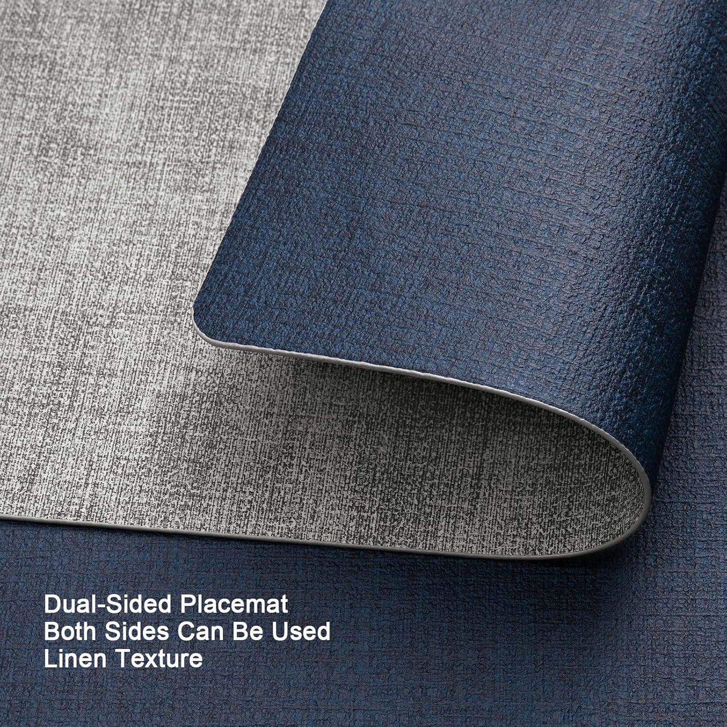 Myir JUN Placemats Dual Sided, Faux Leather Place Mats Set of 4 Indoor Placemat for Dining Table Outdoor Place Mat Manteles Individuales Square Non-Slip Washable Table Mats (Gray Blue, Set of 4)