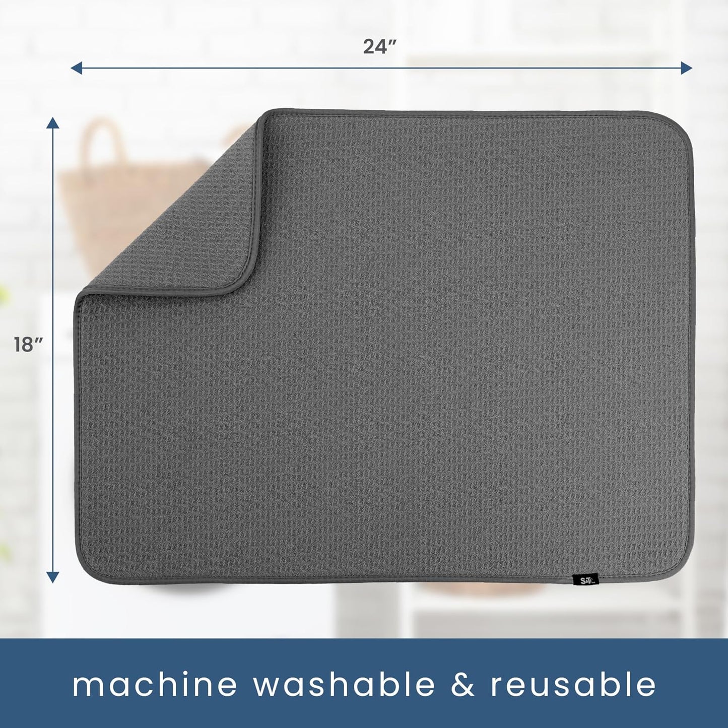 S&T INC. Dish Drying Mat XL, 18” x 24”, Absorbent Microfiber Kitchen Counter Mat, Dish Drying Pad for Dishes, Utensils, Pots and Pans, Extra Large, Charcoal