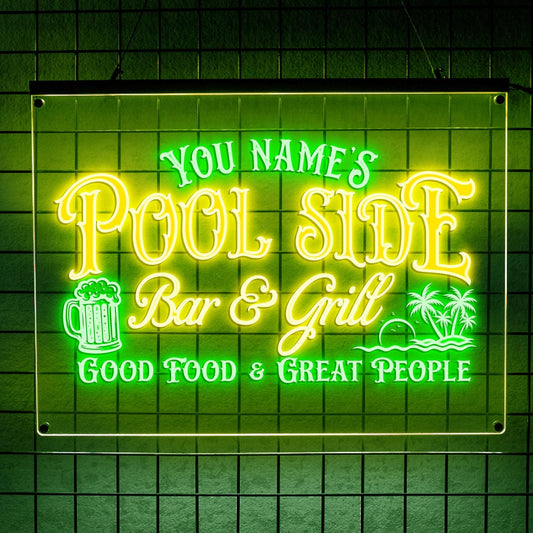 Personalized Pool Side Bar & Grill Neon Sign, Custom LED Light for Backyard Patio, Outdoor Bar Decor, Fun Gift for BBQ & Beer Lovers